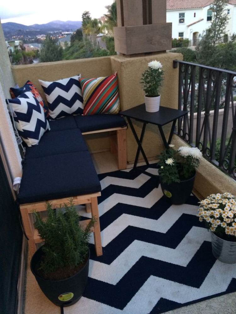 dicas-varanda-design-decoração-padrão-zig-zag-outdoor-tapete-almofadas