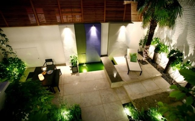 iluminação terraço água recurso plantas área de jantar