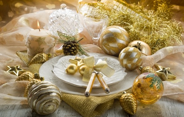 Decoração de mesa festa de ano novo enfeites dourados guirlandas