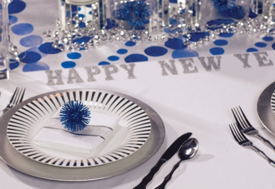 Decoração de mesa festa de ano novo prata azul