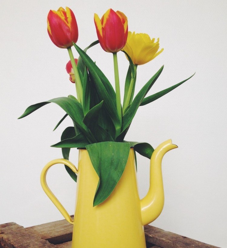 Decoração de mesa com flores spring-tulips-yellow-pot