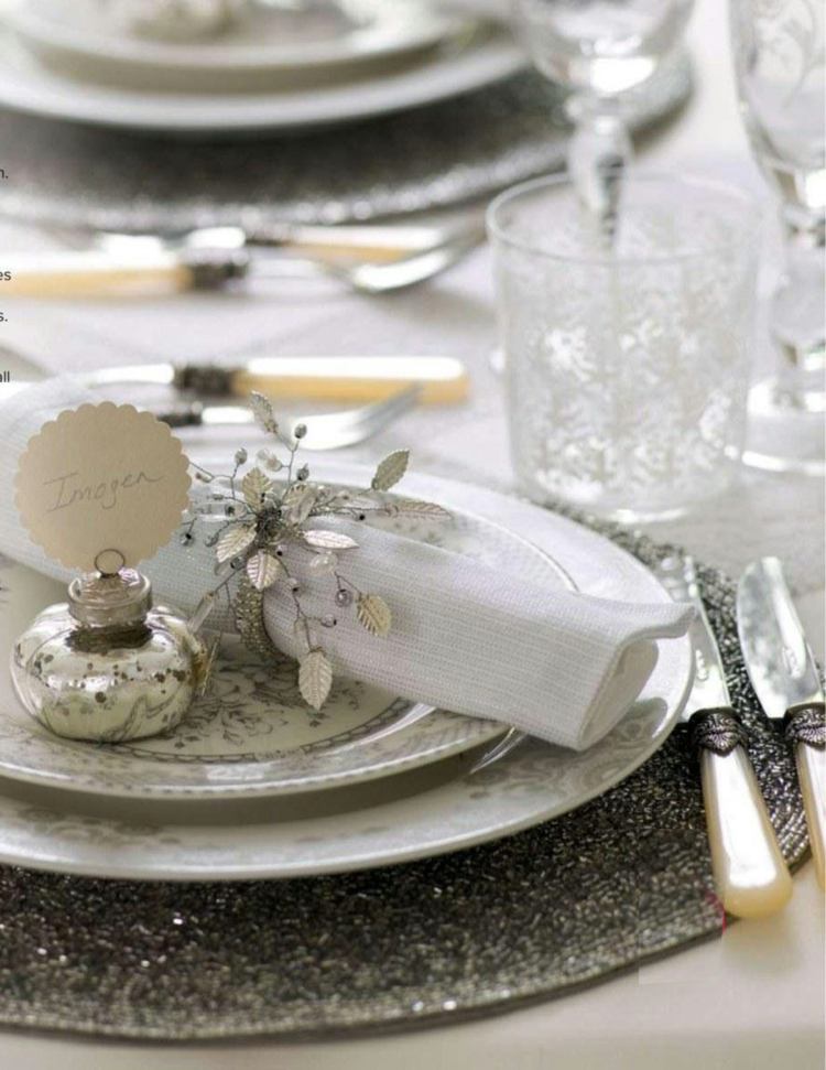 decoração de mesa para natal prata branco romântico guardanapo bola anelar