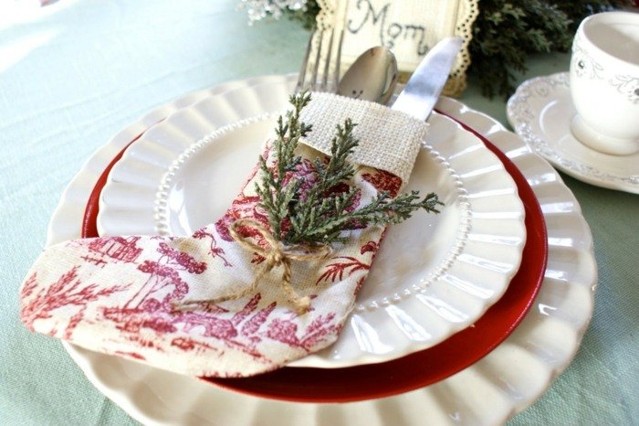 padrão de meia de natal rosa branco mesa decoração talheres