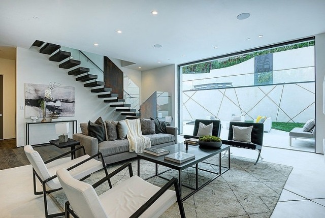 luxo-casa-estar-espaço-design-cantilever-escada-escada-preta-escada-design-design