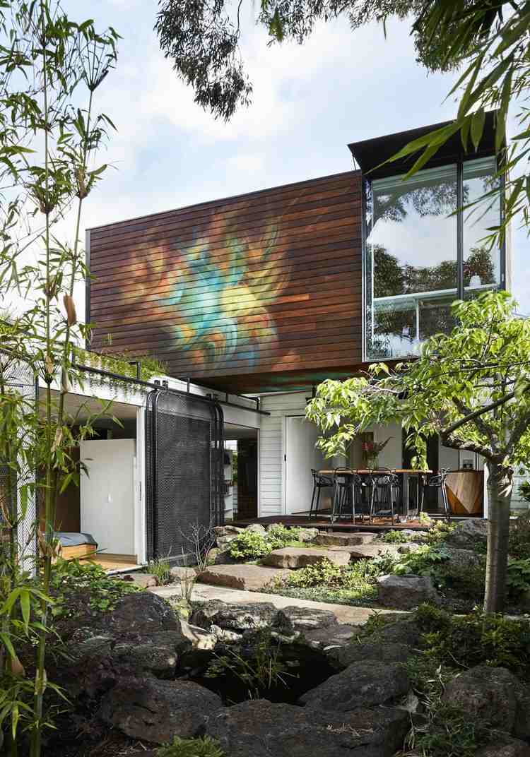 fantástica extensão de casa bela fachada pintando jardim japonês