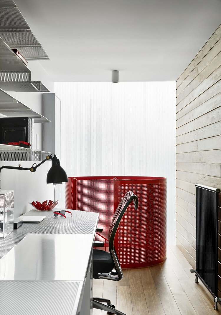 extensão de casa de sonho escritório doméstico moderno escada vermelha branca