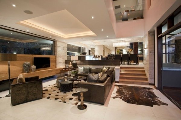 sala de estar moderna-poltrona de couro-sofá de luxo