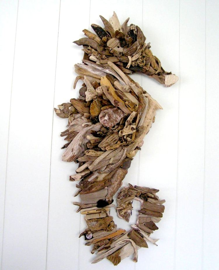 figura de decoração de parede de madeira flutuante cavalo-marinho