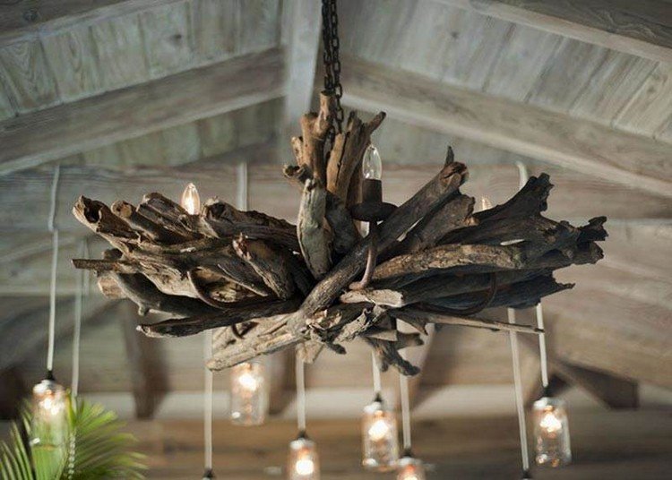 Decoração em madeira flutuante lustre de ferro - ramos