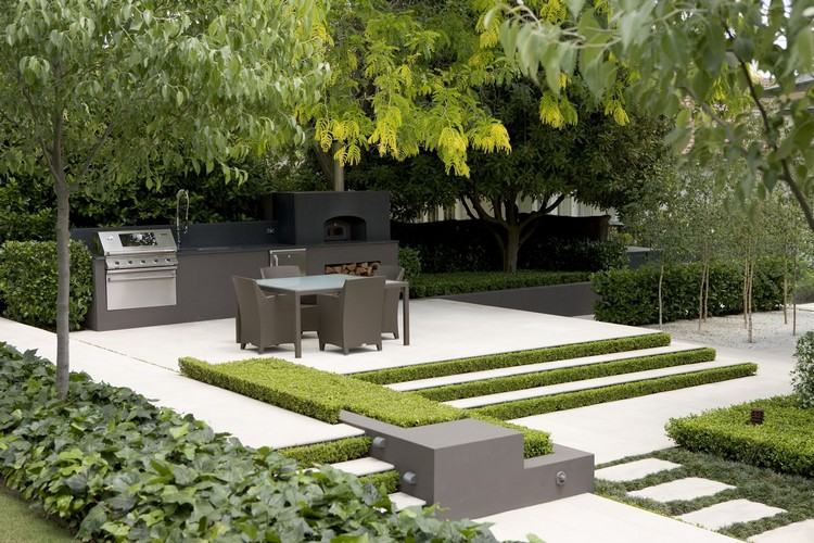 escadas jardim degraus modernos plantados cozinha ao ar livre