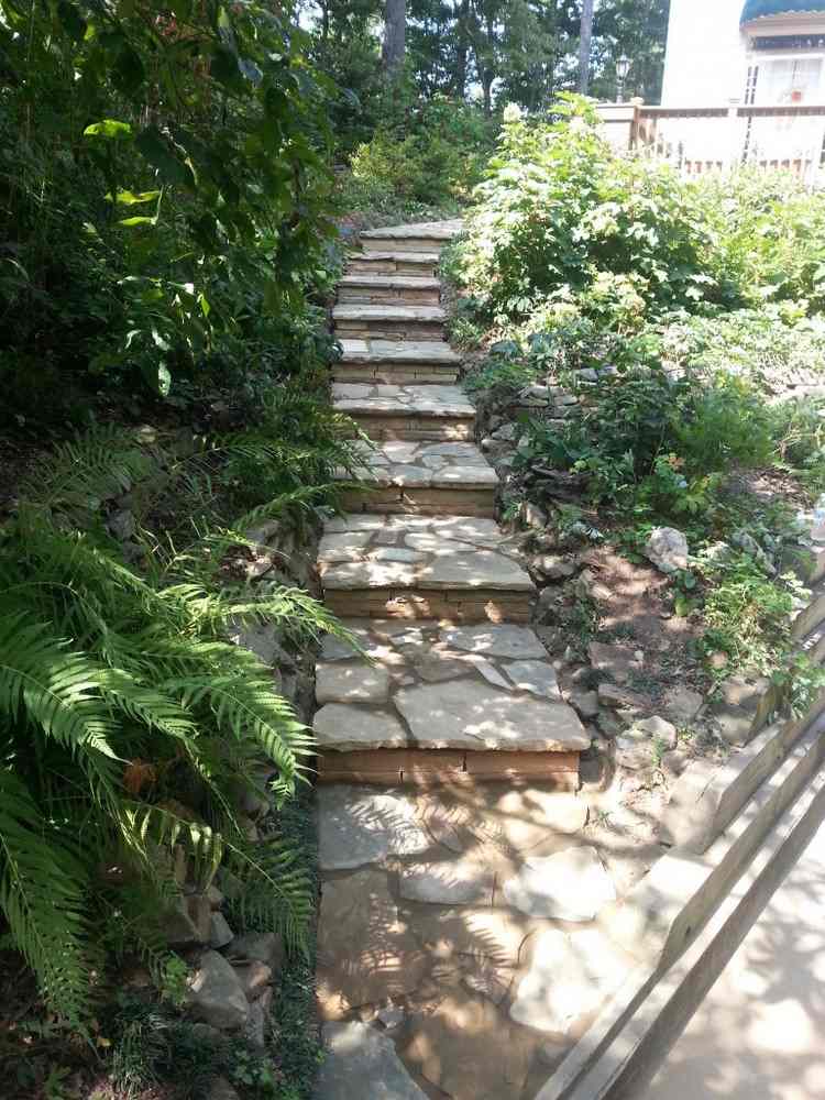 escada estreita de jardim lajes de pedra caminho de jardim