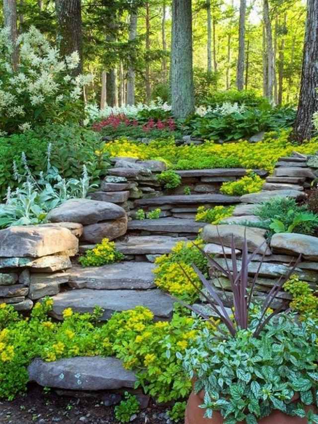 escada do caminho do jardim feita de pedra-construa-você-rústica