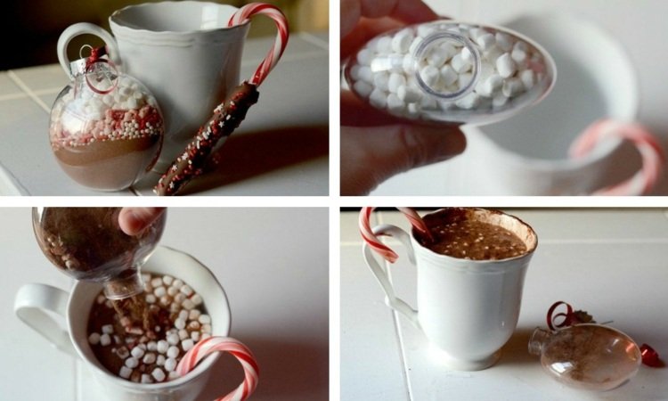 faça sua própria preparação de chocolate para beber, leite, mini marshmallows
