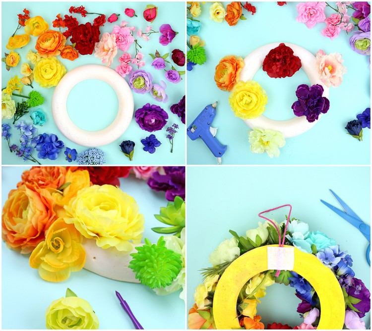 Como fazer você mesmo uma coroa de flores do arco-íris