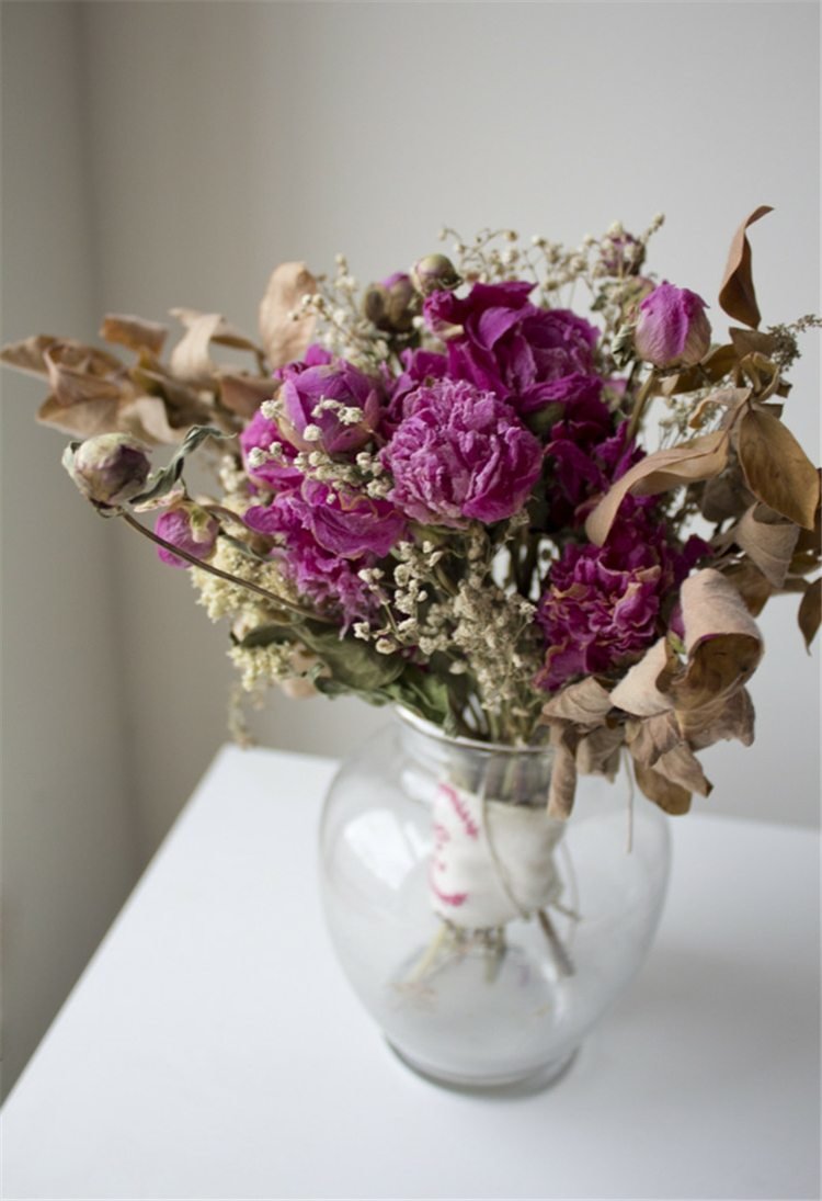 bouquet-faça-você-mesmo-rosas-rosa-romântico-vaso de vidro seco