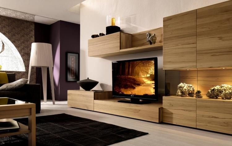 Móveis de TV para sala de estar -quarto de estar-design-moderno-aparência de madeira-TV-armário de tela plana
