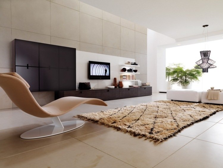 Móveis de TV para sala de estar -room-design-modern-interior-design-white-beige-carpet-lounger-designer lamp