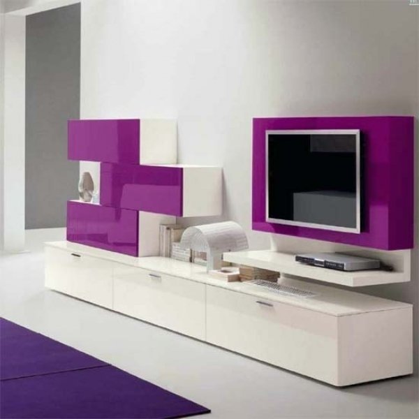 Móveis de design para mesa de TV móveis de sala de estar roxos e brancos