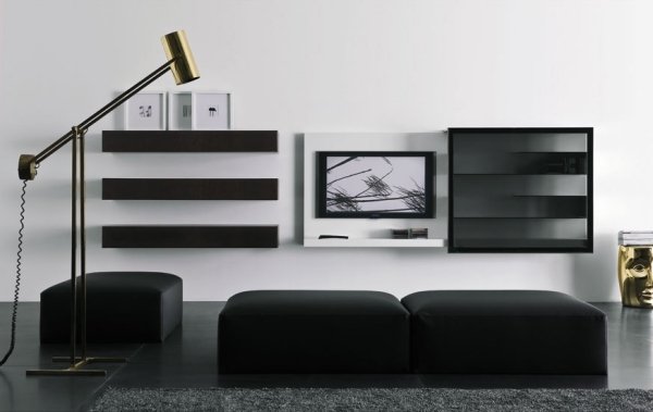 Gabinete de TV embutido - design preto e branco