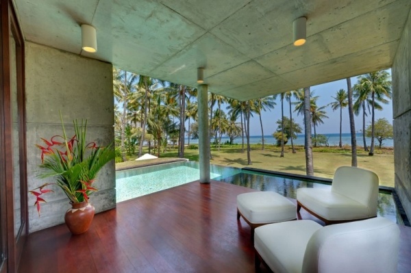 casa praia indonésia terraço de madeira