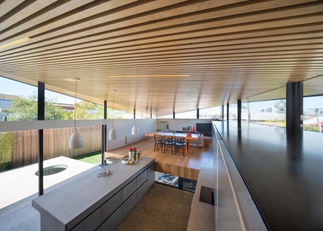 arquitetos extensão da casa design de interiores área de estar teto de madeira