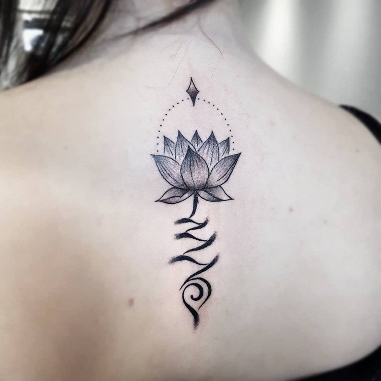 Unalome Lotus Tattoo Significa Back Tattoo Design Women