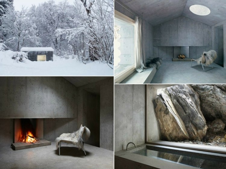 férias-nos-Alpes-suíça-minimalista-concreto-banheira-banheira-janela-lareira