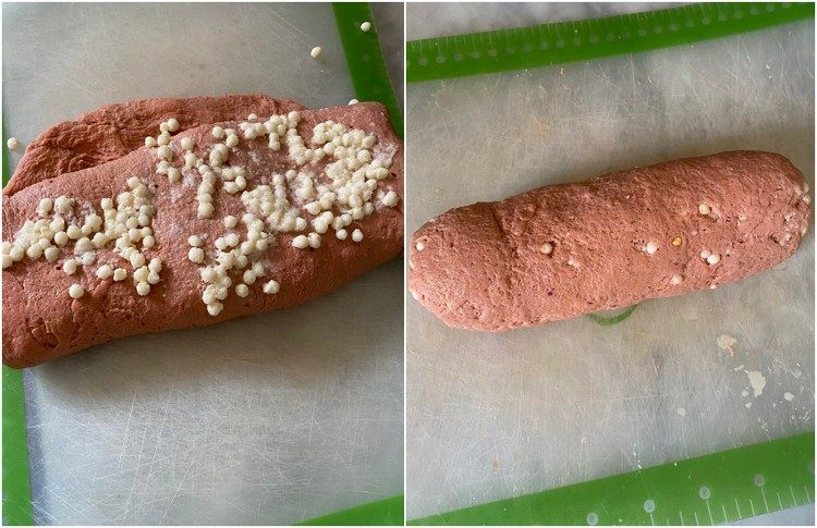 Trabalhe as pérolas de tapioca na massa de seitan