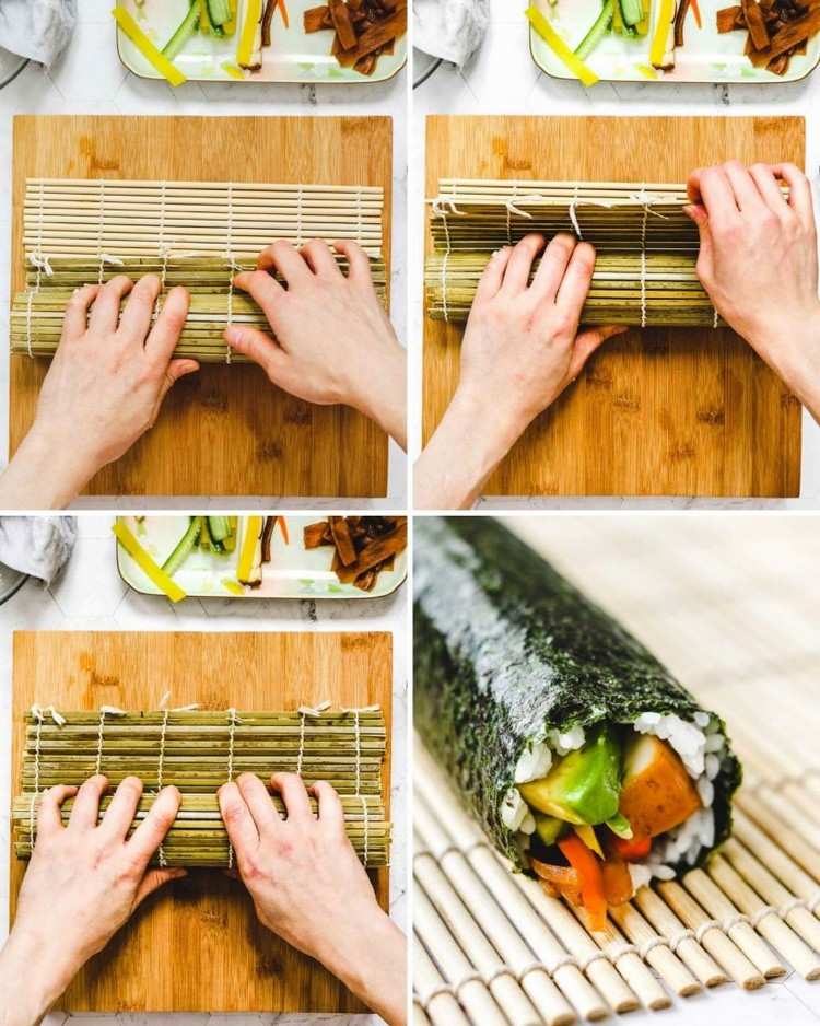 Roll sushi maki roll com esteira de bambu