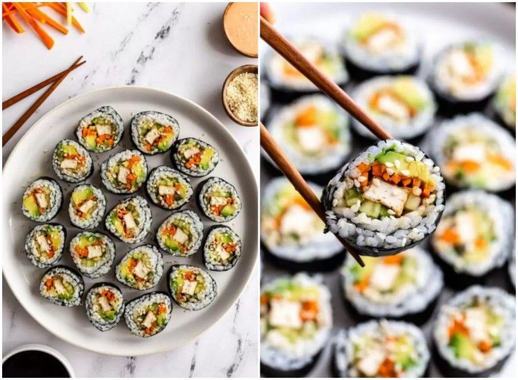 sushi vegano com tofu e vegetais