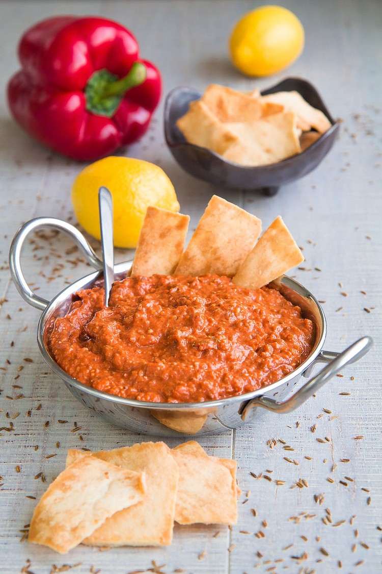 Receita Muhammara de Vegetais Assados ​​Receitas vegetarianas grelhadas com queijo feta