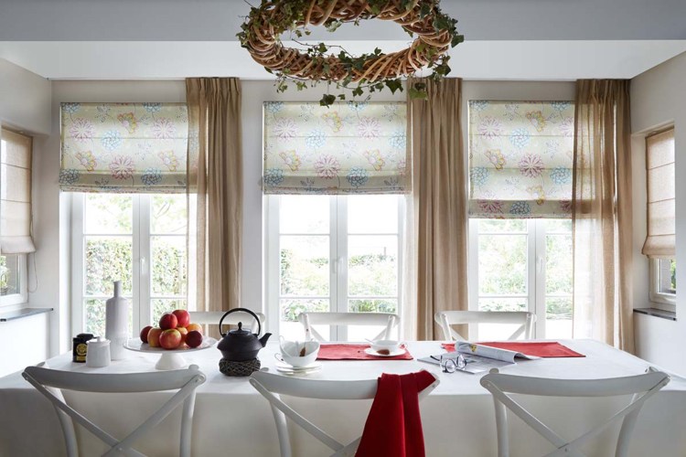 decoração de janela-escurecimento-proteção de privacidade-cortinas-persianas romanas-tecido-padrão-sala de jantar