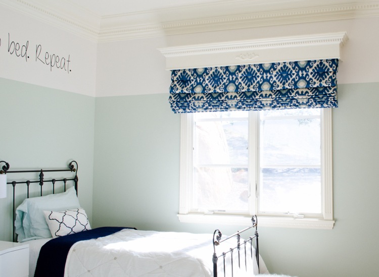 decoração de janela-escurecimento-proteção de privacidade-cortinas romanas-cor-tecido-branco-azul