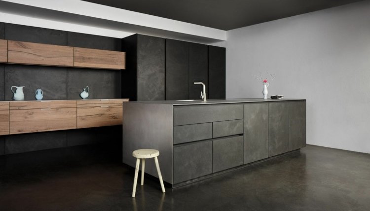 Combine o visual concreto em preto e cinza para a cozinha
