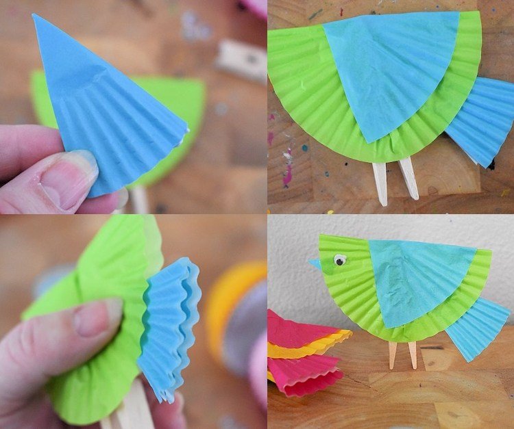 Retire os pássaros das formas de papel para cupcake Instruções passo a passo
