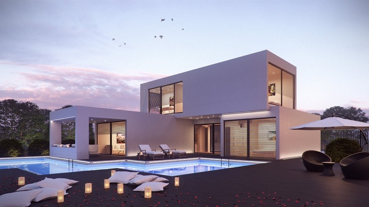 casa-tipos-comparação-pré-fabricada casa-arquitetura moderna-piscina-telhado plano