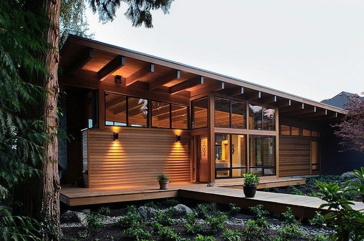 Tipos de casas -comparação-casa-iluminação-arquitetura-moderna-floresta de madeira
