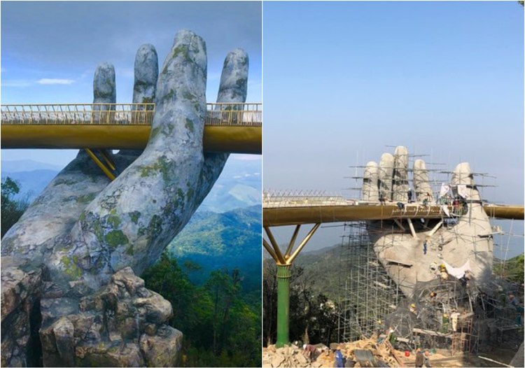 nova ponte vietnã ponte mãos de pedra feitas de aço e fibra de vidro