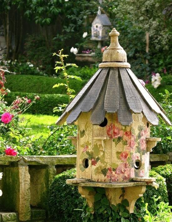 ideia de decoração de jardim de casa de pássaro fofa