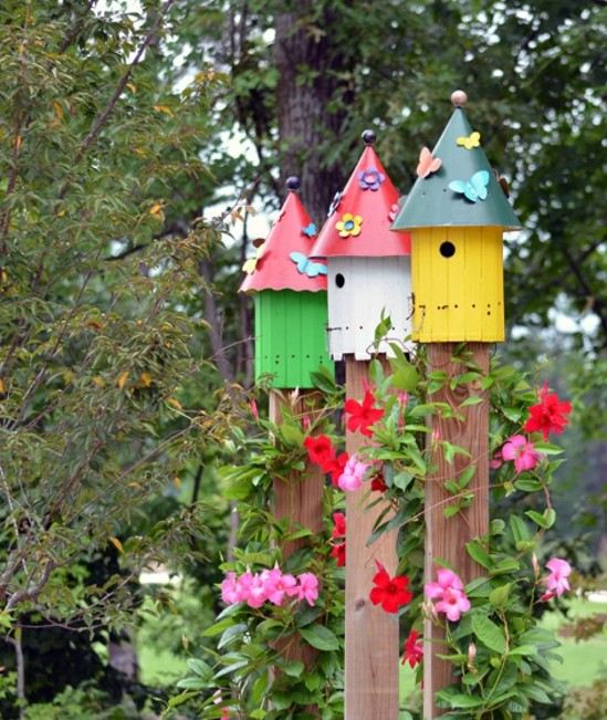 decoração de idéias de design de casas de pássaros coloridas