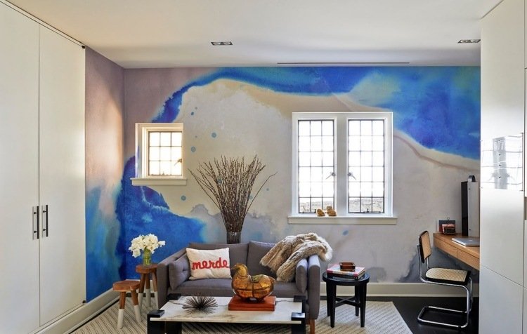 Ideias para pintura de parede -design-aquarela-efeito-aquarela-azul-branco-janela de estudo
