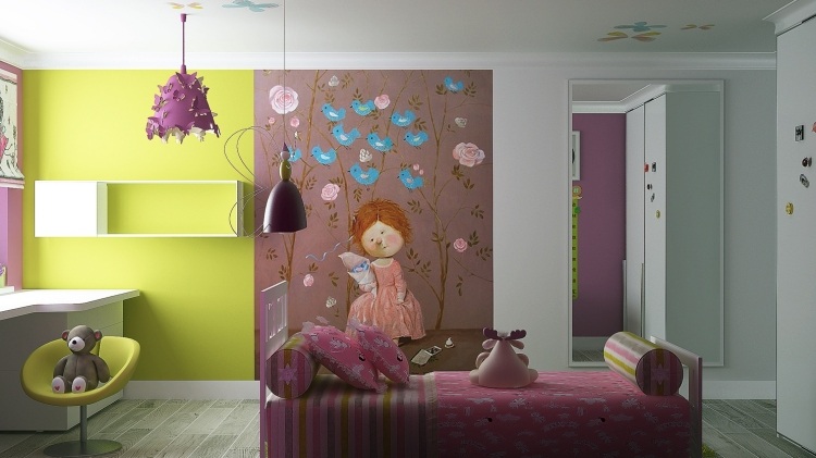 parede-pintura-quarto infantil-ideias-design-maedchenzimmer-rosa-amarelo-conto de fadas