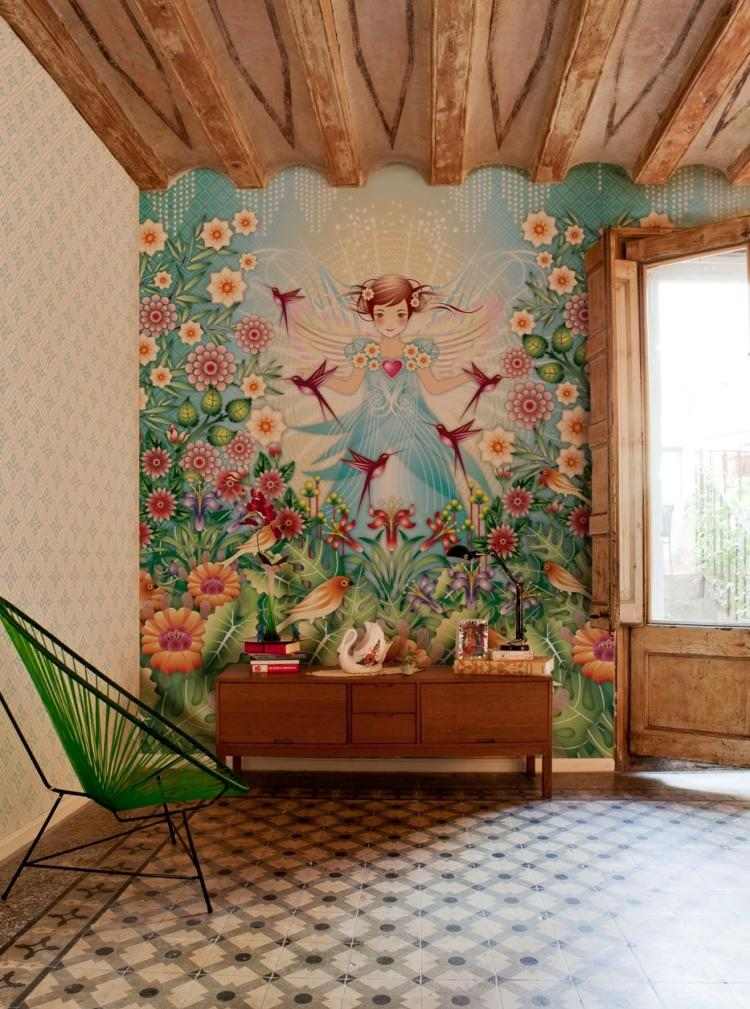 wall-painting-children room-ideas-design-vintage-illustration-wall-painting-design-wood