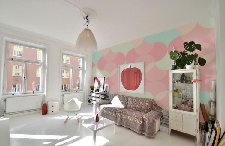 pintura de parede-quarto infantil-ideias-design-pintura de parede-formas-figuras-rosa-bebê azul-creme branco