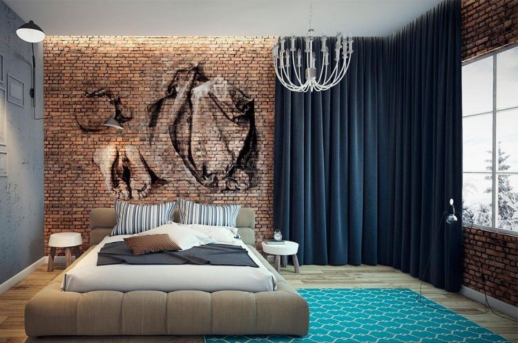 wall-painting-ideas-bedroom-industrial-style-loft-brick-wall
