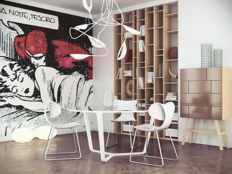 wall-painting-ideas-black-white-pop-art-wall-painting-modern-table-cadeiras