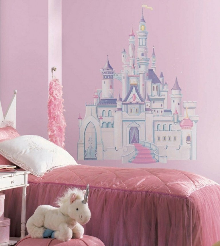 pintura de parede quarto infantil rosa interior castelo colcha de conto de fadas brilhante