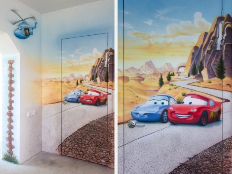 pintura de parede quarto infantil porta carros inspiração moderna