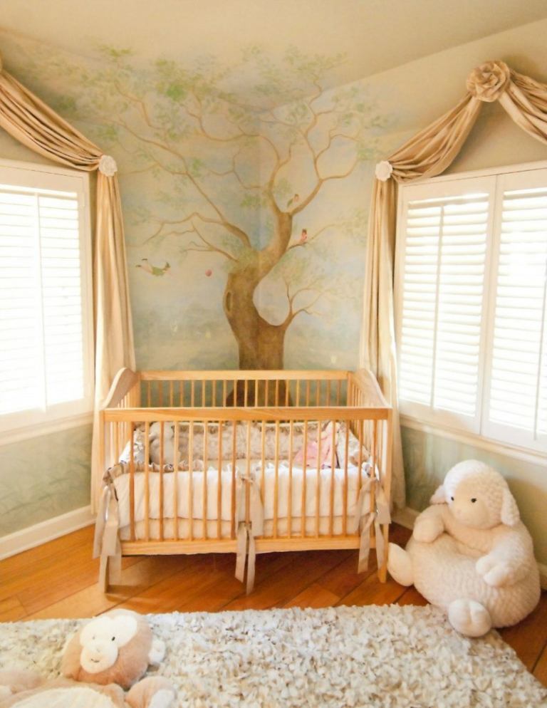 pintura de parede quarto infantil bebê romântico canto de árvore carpete profundo