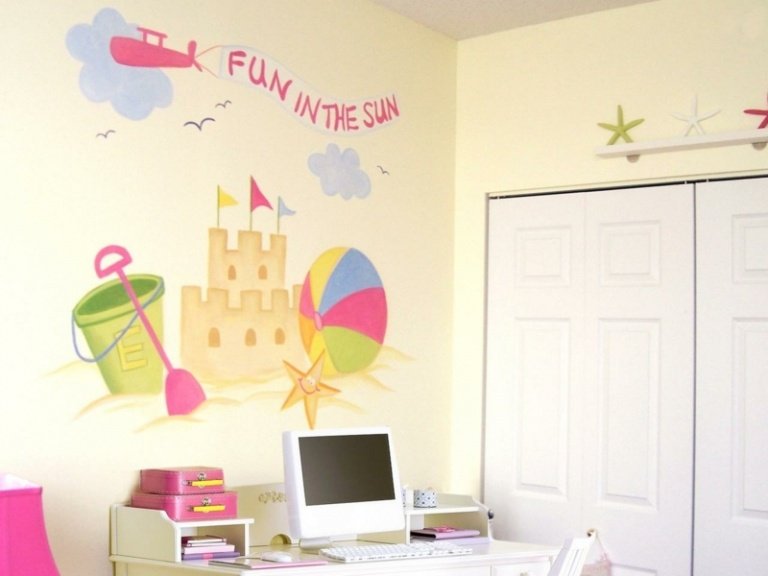 pintura de parede quarto infantil balde de areia da praia armário armário mesa